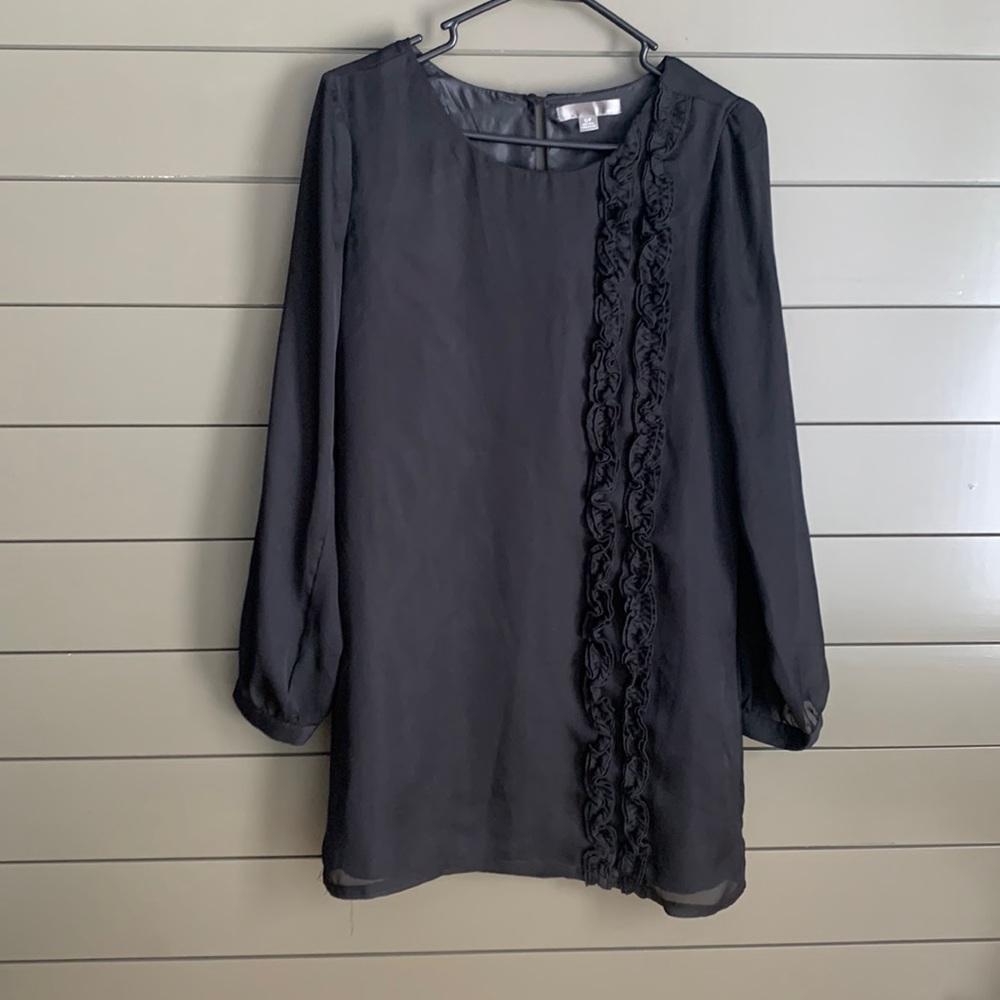 Forever 21 Long Sleeve Black Shift Dress with Ruffles. Size S.